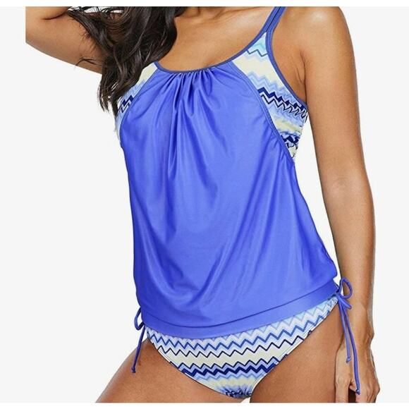 Womens Blouson SMALL Two Piece Tankini Swimsuit Bikini Swimwear - Picture 1 of 7